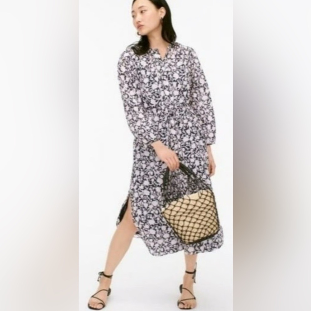 J Crew Tie Waist Cotton Voile MIDI Dress in Rose Vines Sz 4!